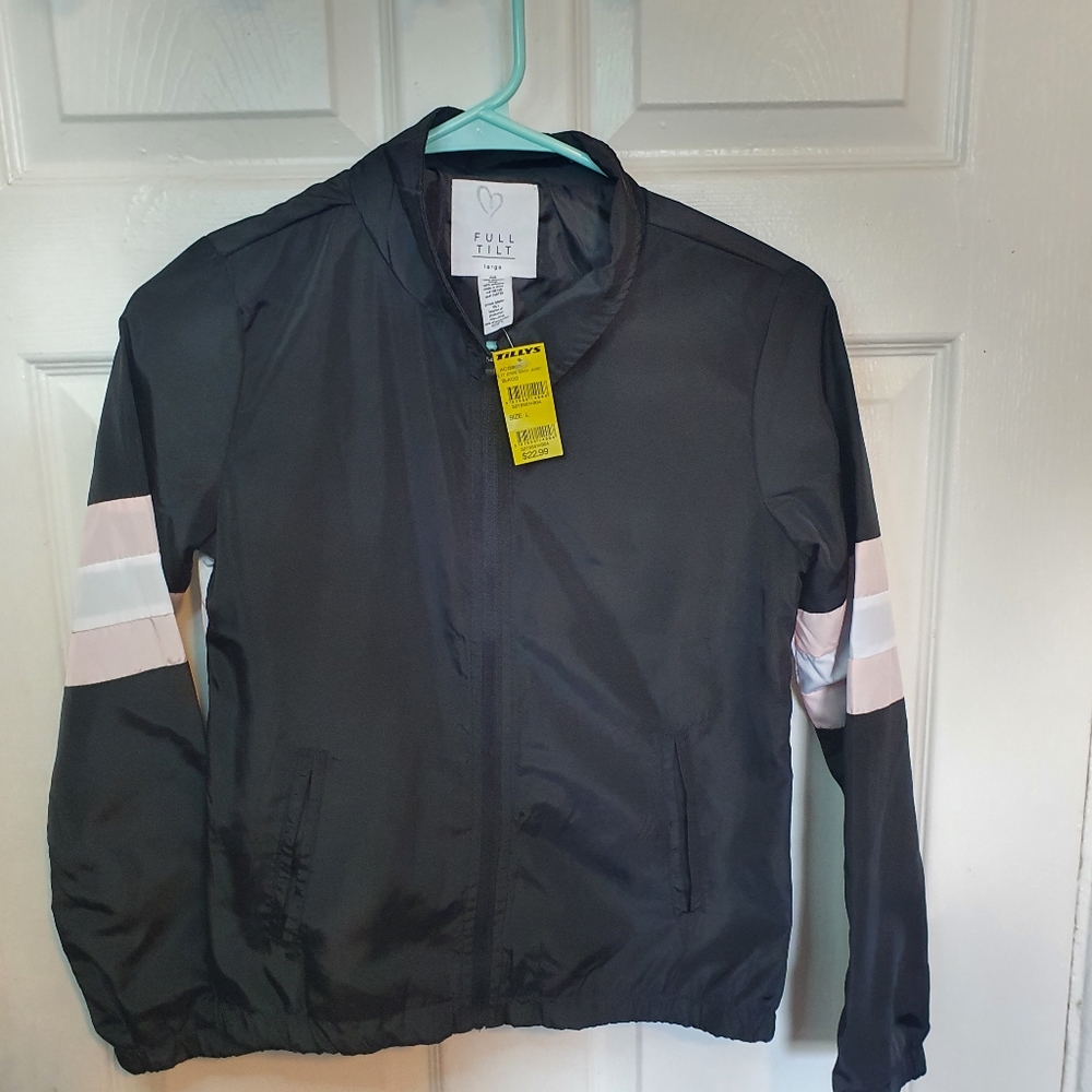 NWT Tillys Girls Coach jacket stripped arm L
